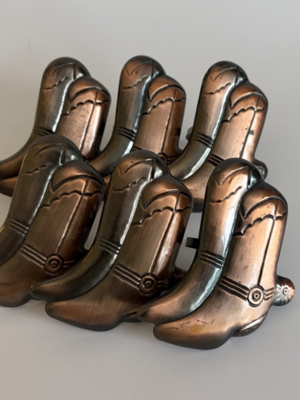 6 Western Cowboy Equestrian Boot Napkin Rings Bronze Tone Rustic Table Decor
